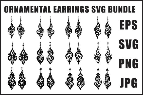 Black Ornamental Earrings Vector Graphics