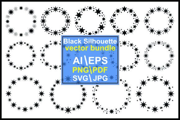 Black Starburst and Star Circle Frames Graphics