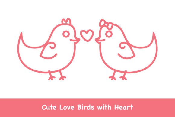 Cute Love Birds with Heart: Graphics & Illustrations