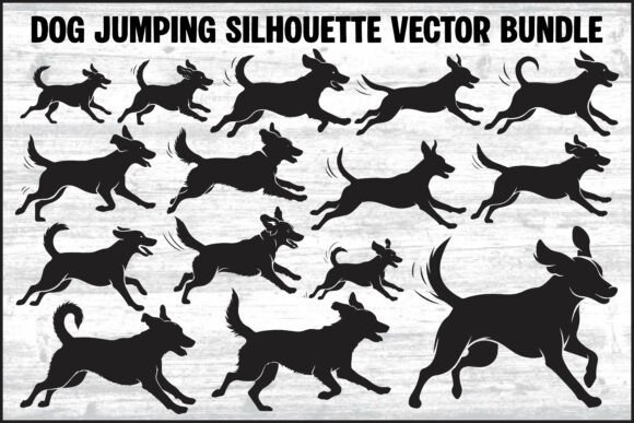 Dog Jumping Silhouette Vector Bundle Graphics