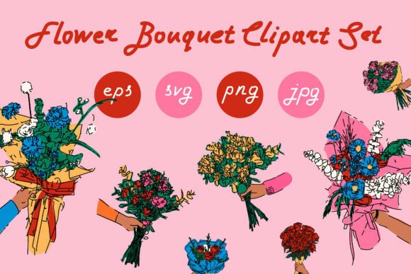 Flower Bouquet Clipart Set: Graphics & Illustrations