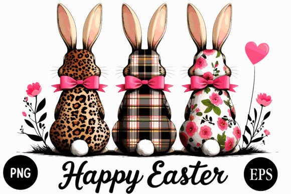 Happy Easter Bunny Trio Style Graphics & Illustrations