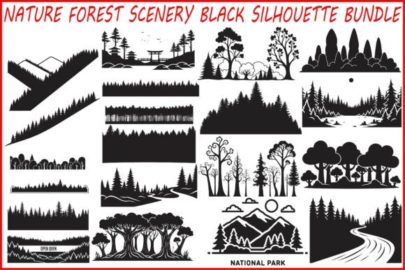 Minimal Forest Landscape Clipart Set: Graphics & Illustrations