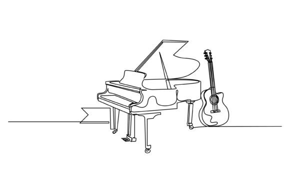 Piano and Guitar One Continuous Graphics Illustrations