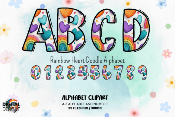 Rainbow Heart Doodle Alphabet: Graphics & Illustrations