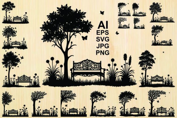 Relaxing Park Bench Scene: Graphics & Illustrations