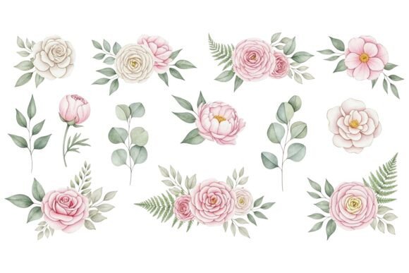 Romantic Watercolor Flower Bundle: Graphics & Illustrations