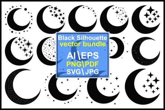Silhouette Crescent Moons Stars Dots Graphics