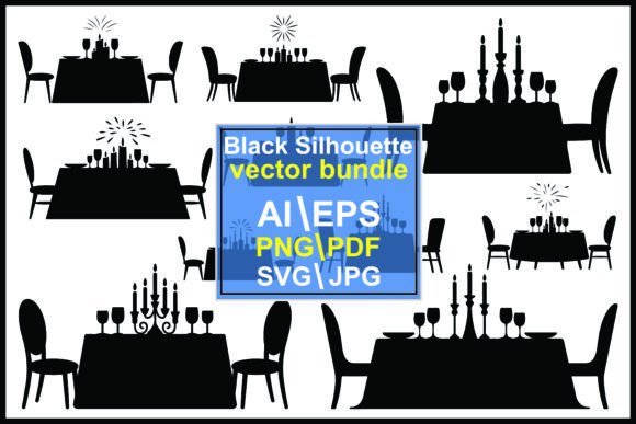 Silhouette Dining Table Settings: Graphics & Illustrations