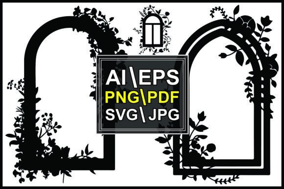 Silhouette Window Frame Leafy Vines Arch Graphics