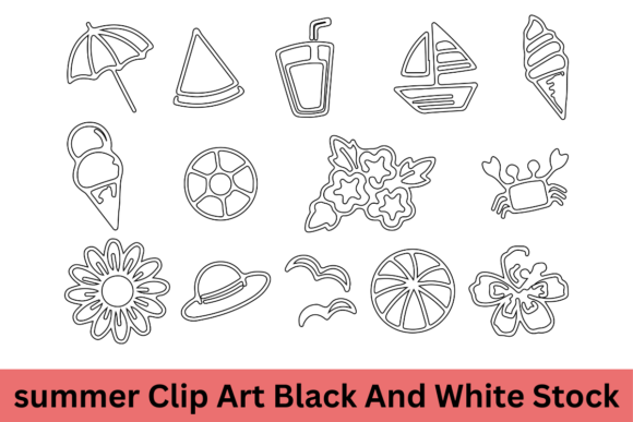 Summer Clip Art: Black & White Graphics