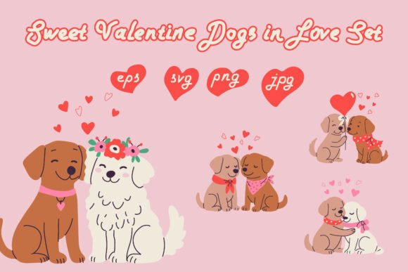 Sweet Valentine Dogs in Love Set: Graphics and Illustrations